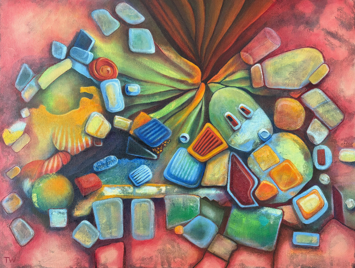 "Candy Brain" is an original oil painting. Surreal, abstract, explosion of shapes and color