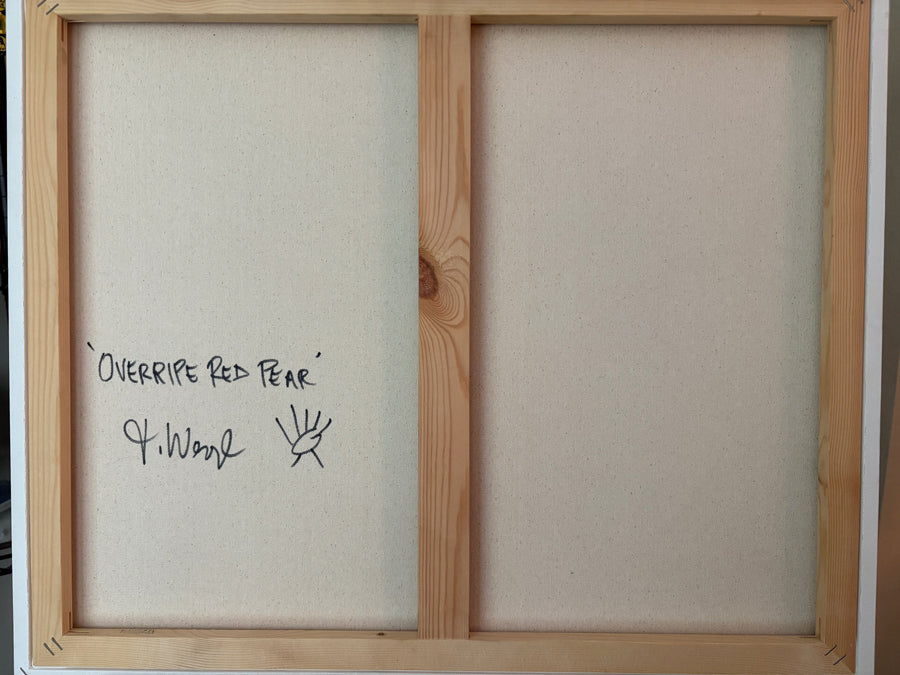 "Overripe Red Pear" - original surrealist oil painting - unique conversation piece landscape