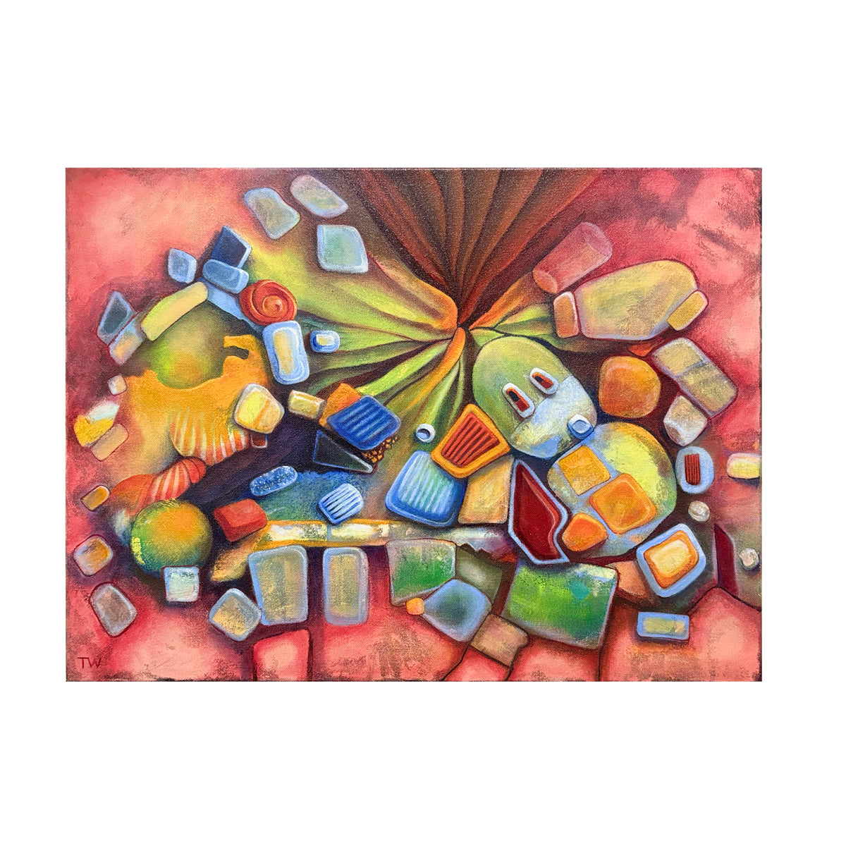 "Candy Brain" is an original oil painting. Surreal, abstract, explosion of shapes and color