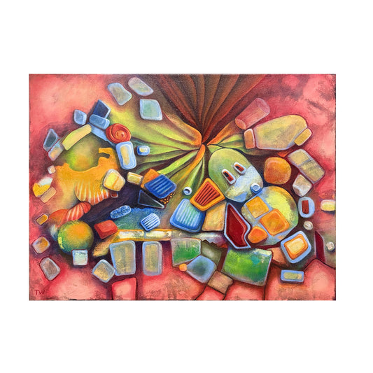 "Candy Brain" is an original oil painting. Surreal, abstract, explosion of shapes and color