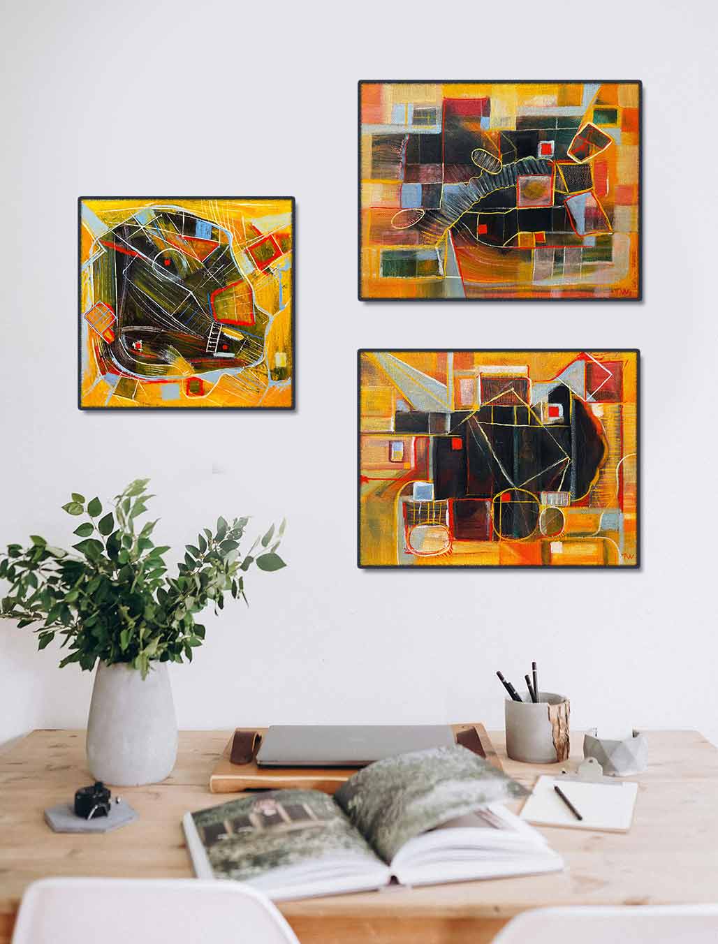Autumn Abstract Painting Set - 3 Small Coordinated Pieces