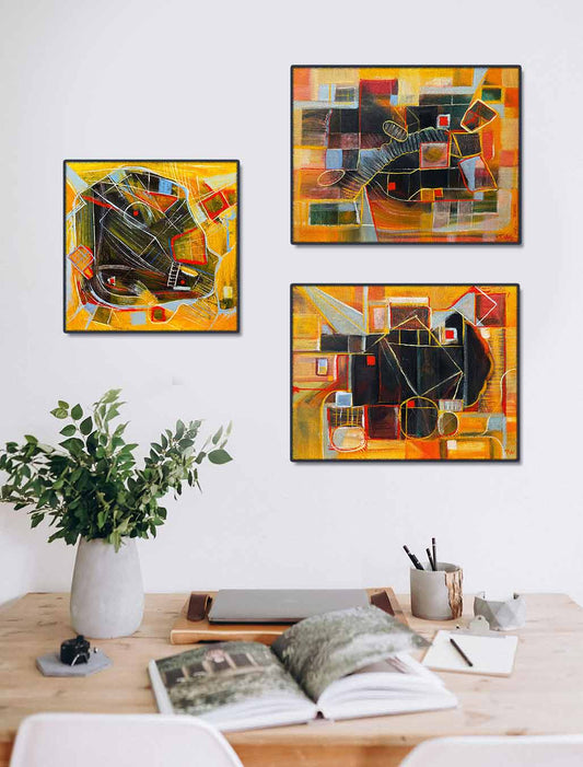 Autumn Abstract Painting Set - 3 Small Coordinated Pieces