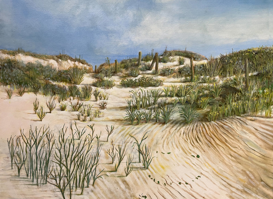 Original Oil Painting on Canvas, Serene Beachscape, Sand Dunes, Sea Oats
