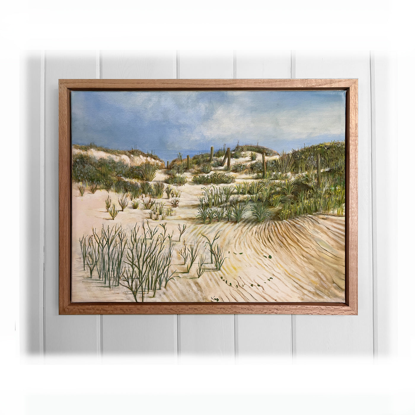 Original Oil Painting on Canvas, Serene Beachscape, Sand Dunes, Sea Oats