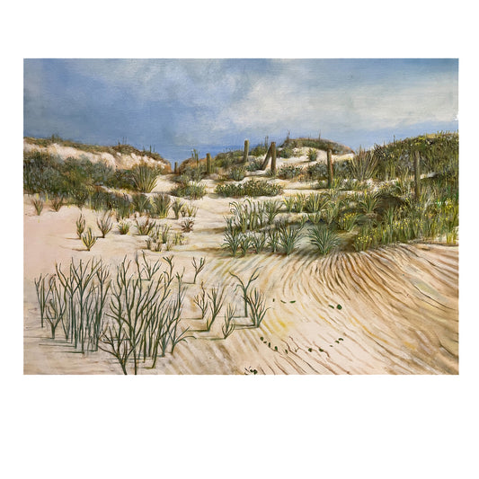Original Oil Painting on Canvas, Serene Beachscape, Sand Dunes, Sea Oats