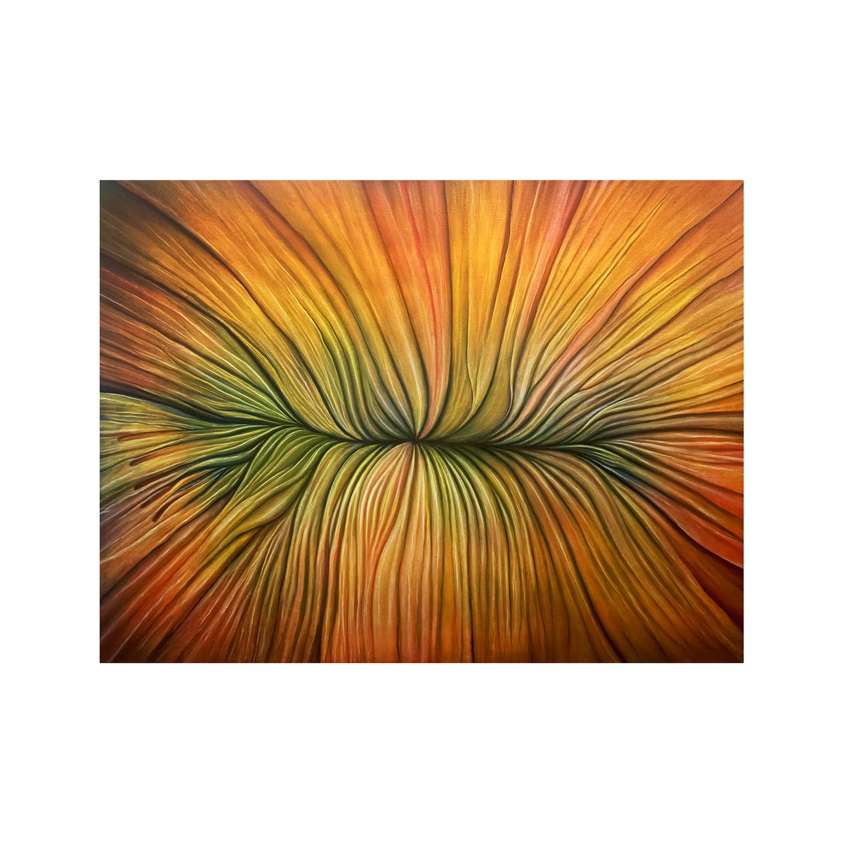 "Blossom" original oil painting framed organic floral surreal, optical art, contemporary