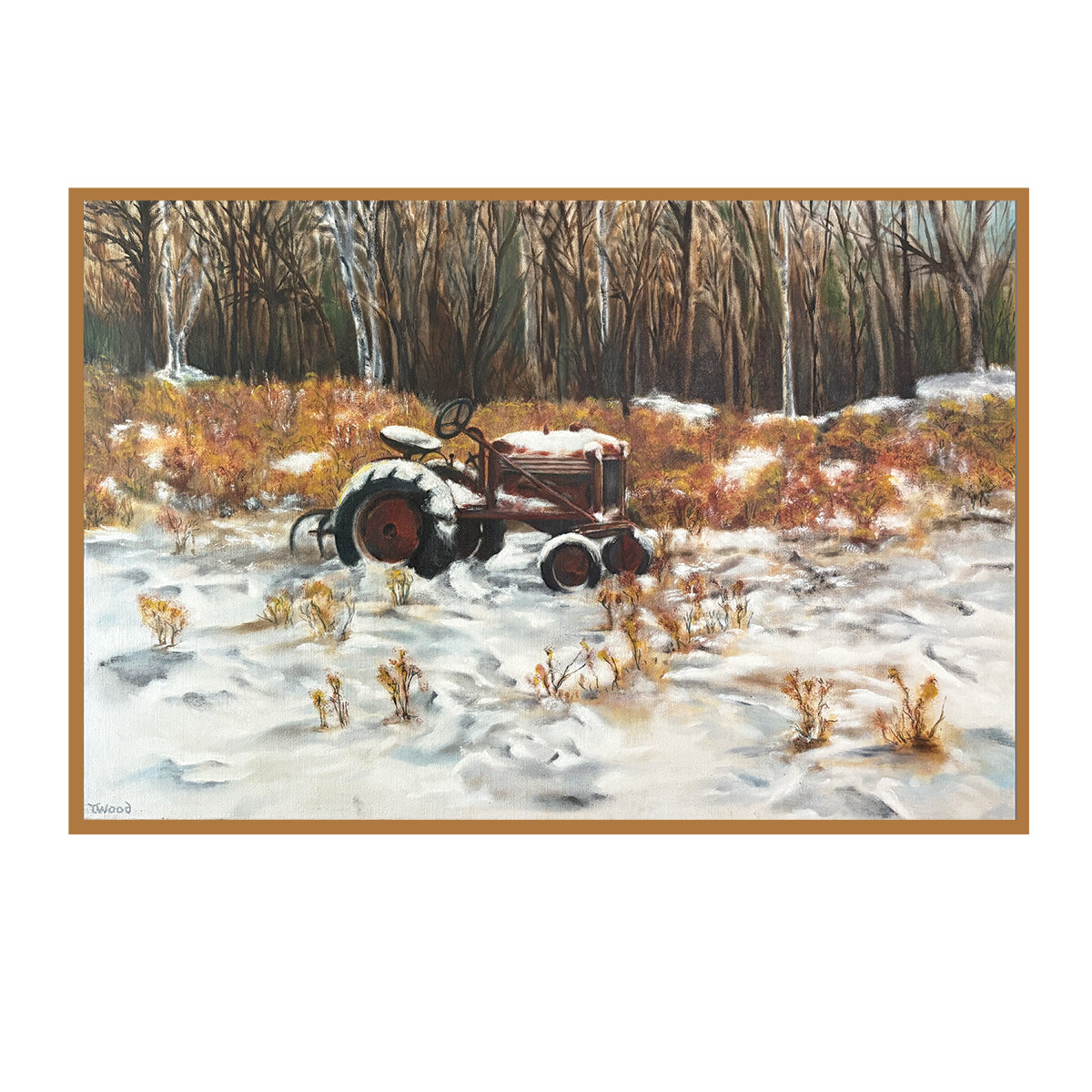 Farm Scene with Autumn Season Tractor Oil Painting