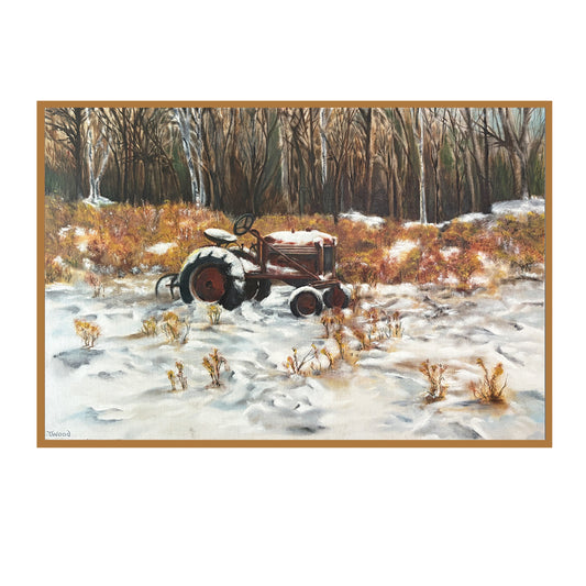 Farm Scene with Autumn Season Tractor Oil Painting