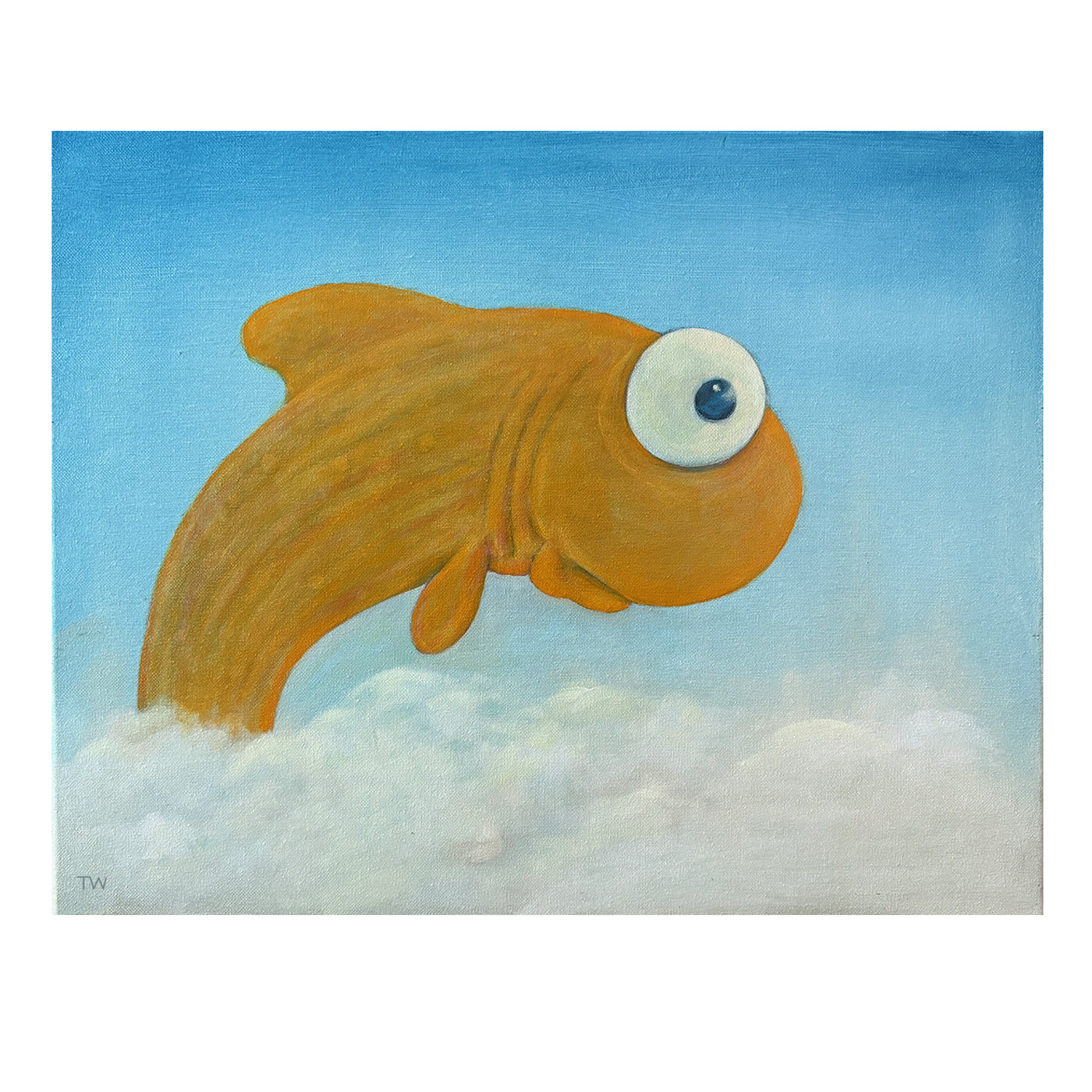 HIGH AND DRY - original oil painting - fish - fishing - comics - cartoons