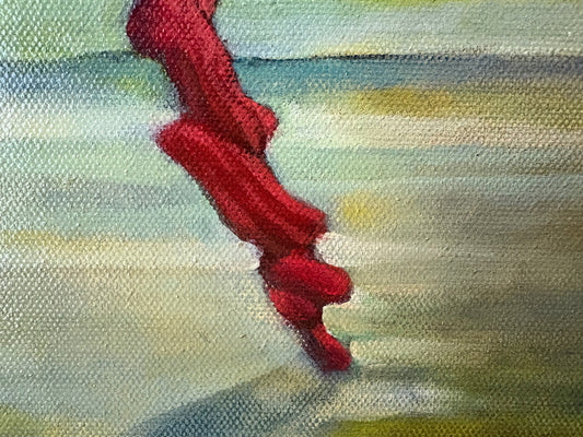 "Overripe Red Pear"  - original surrealist oil painting - unique conversation piece landscape