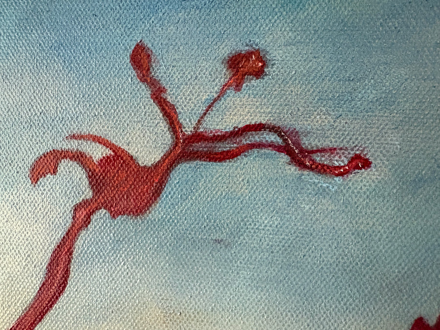 "Overripe Red Pear"  - original surrealist oil painting - unique conversation piece landscape