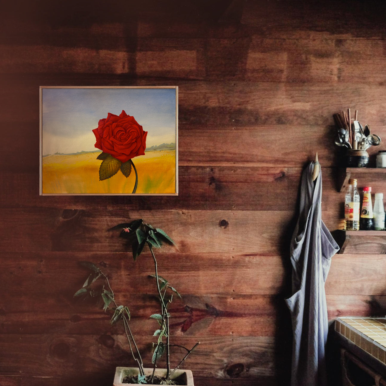 Solo Rose - original oil painting - floral - landscape - roses